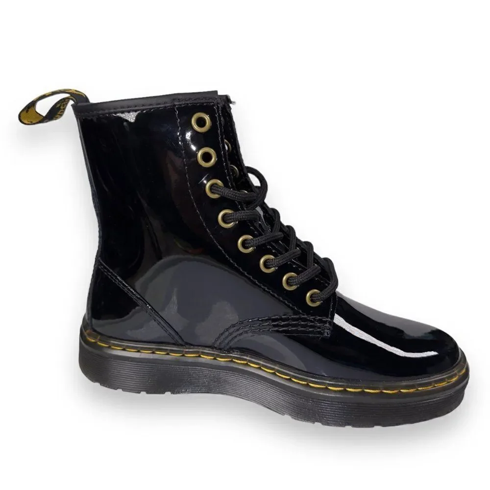 Dr. Martens Zavala Patent‎ Leather Combat Boots Black Women's 5